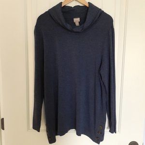 Chico's CoziSoft Cowl-Neck Side-Button Tunic Blue Size 3/Size XL/Size 16